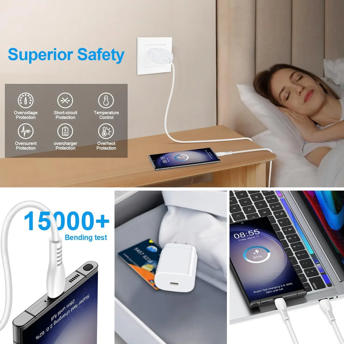 VIFIGEN 25W USB-C Charger with 6FT Cable | Fast Charging for Samsung & Pixel Phones - view 7