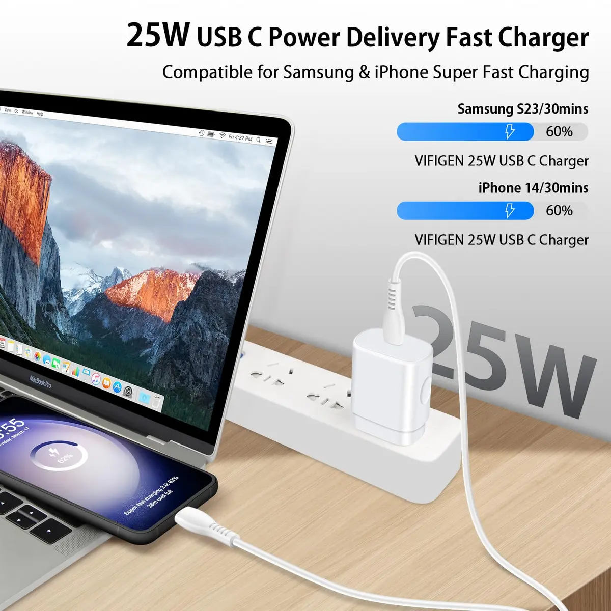 VIFIGEN 25W USB-C Charger with 6FT Cable | Fast Charging for Samsung & Pixel Phones - view 2