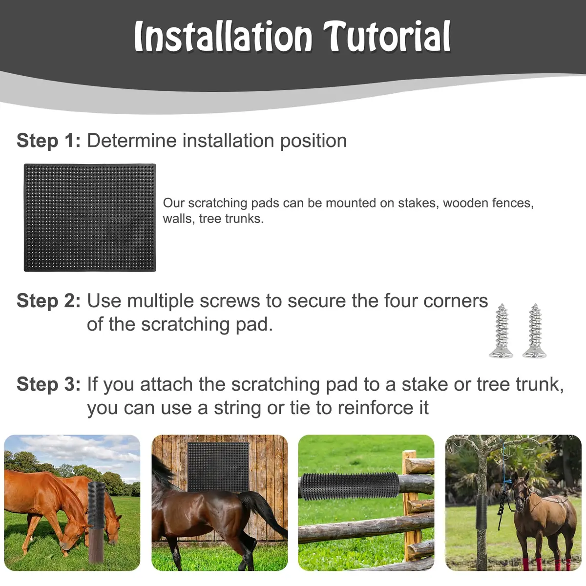 GINDOOR Horse Scratching Post Pad 14.17" x 11.85" | Durable Soft Rubber for Horses & Livestock - view 4