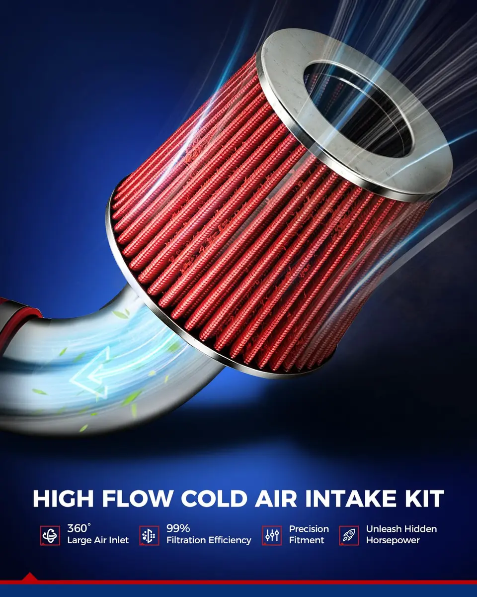 KAX 2.5" Performance Cold Air Intake Kit for 2001-2005 Civic 1.7L | Red - view 4