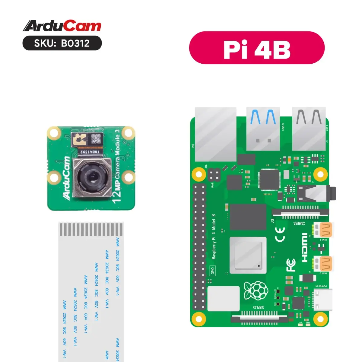 Arducam Raspberry Pi Camera Module 3 12MP IMX708 Autofocus Pi Cam V3 with 15-22pin FFC Cable - view 6