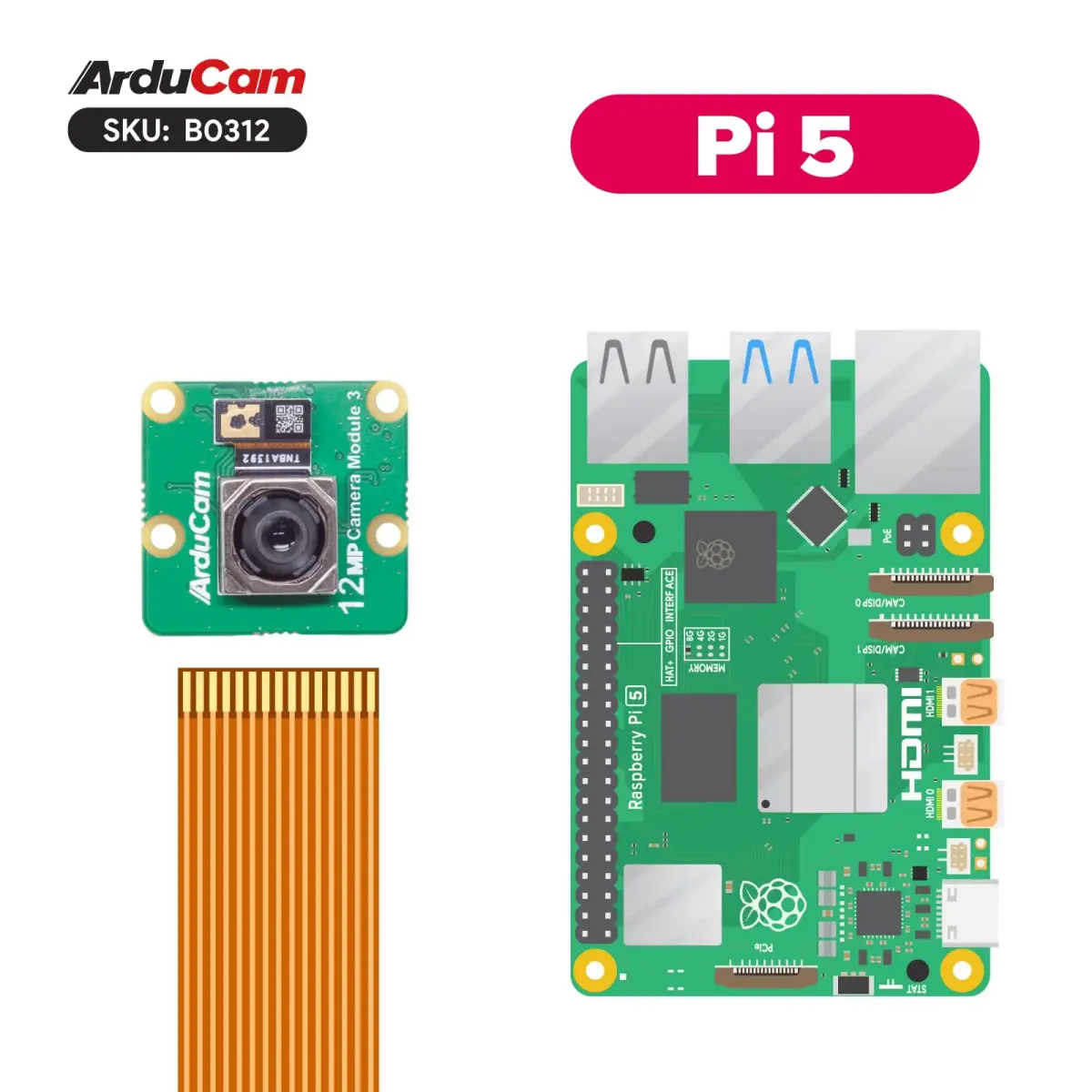 Arducam Raspberry Pi Camera Module 3 12MP IMX708 Autofocus Pi Cam V3 with 15-22pin FFC Cable - view 7