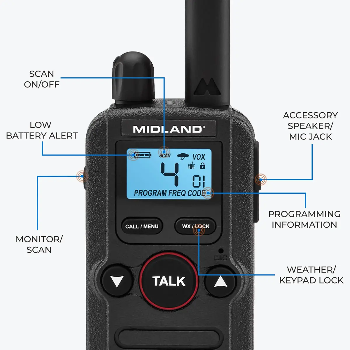 Midland BR180 BizTalk UHF Two-Way Radio 1W | 56 Channels, Black, 1 Pack - view 4