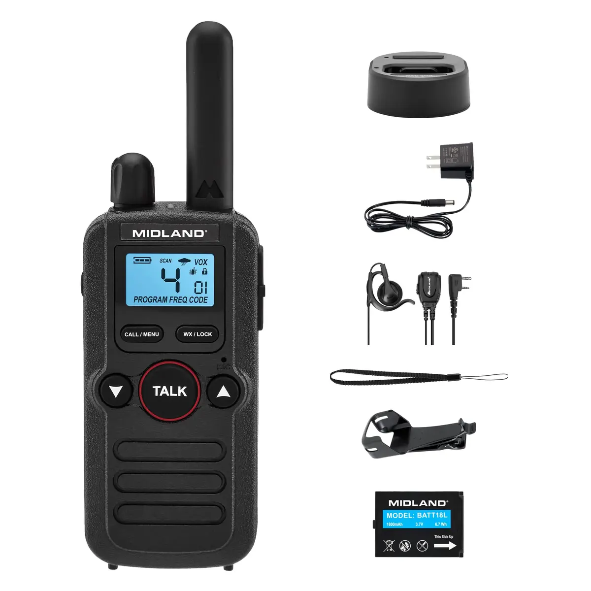 Midland BR180 BizTalk UHF Two-Way Radio 1W | 56 Channels, Black, 1 Pack - main product image
