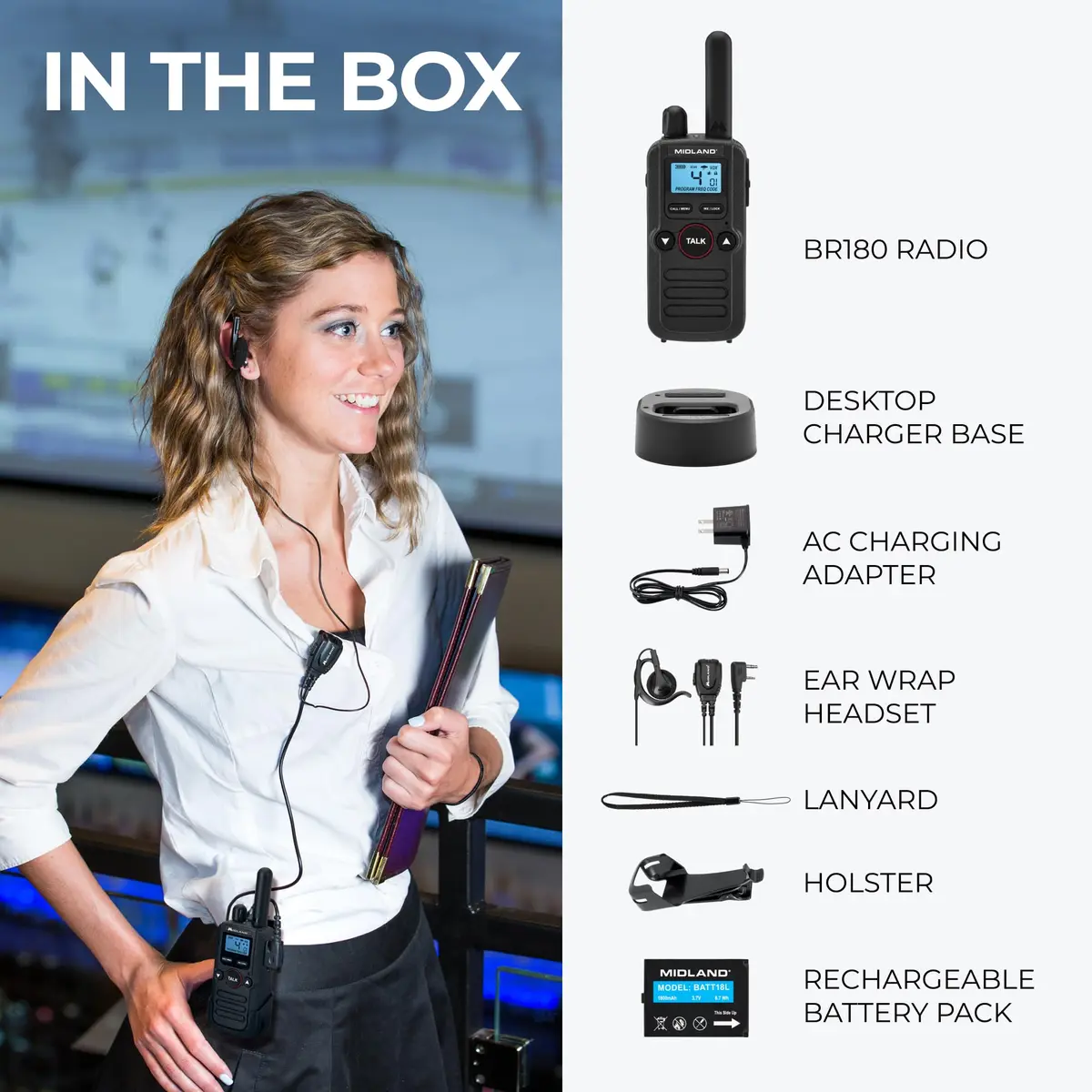 Midland BR180 BizTalk UHF Two-Way Radio 1W | 56 Channels, Black, 1 Pack - view 7