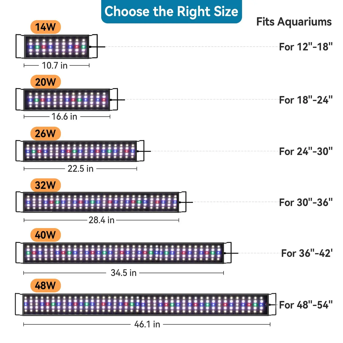 hygger Full Spectrum Aquarium LED Light 20W 55cm (21.6in) | 24/7 Day-Night Cycle, Timer, Dimmable, WRGB LEDs for 18-24 inch Tanks - view 7
