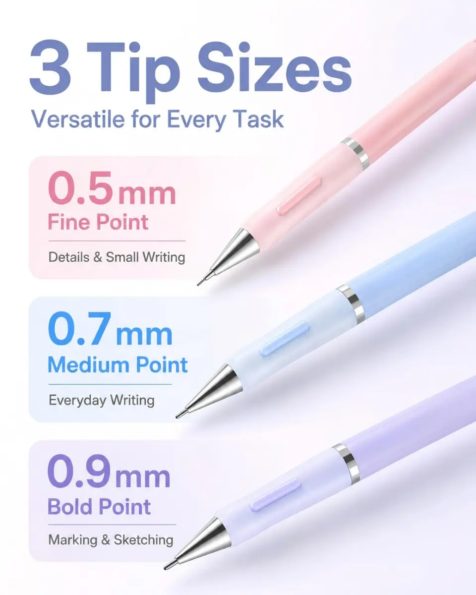 Four Candies Pastel Mechanical Pencil Set with Case, 3 Sizes (0.5mm, 0.7mm, 0.9mm) | 360 Leads, 3 Erasers, 9 Refills - view 2