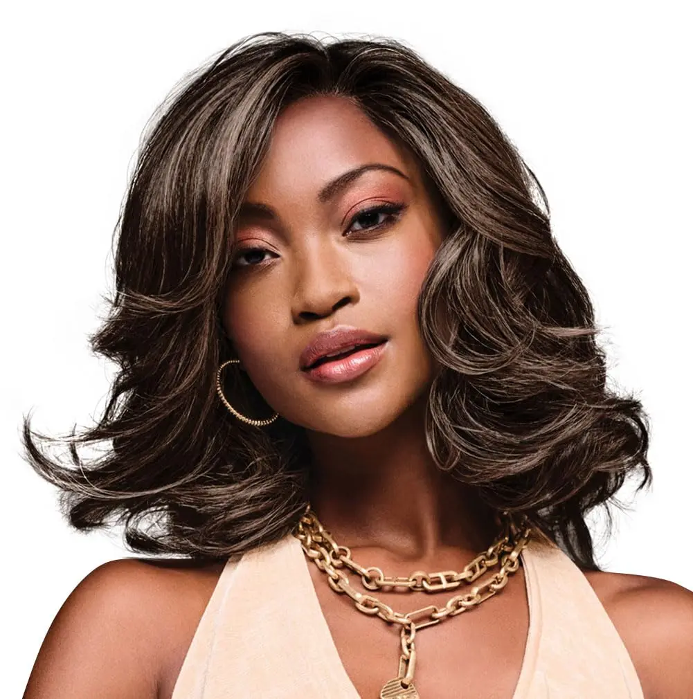 Hair u wear Kim Kimble Jasmine Shoulder-Length Wig with Lush Layers & Glam Volume, Average Cap, MC11SS Butter Pecan - main product image