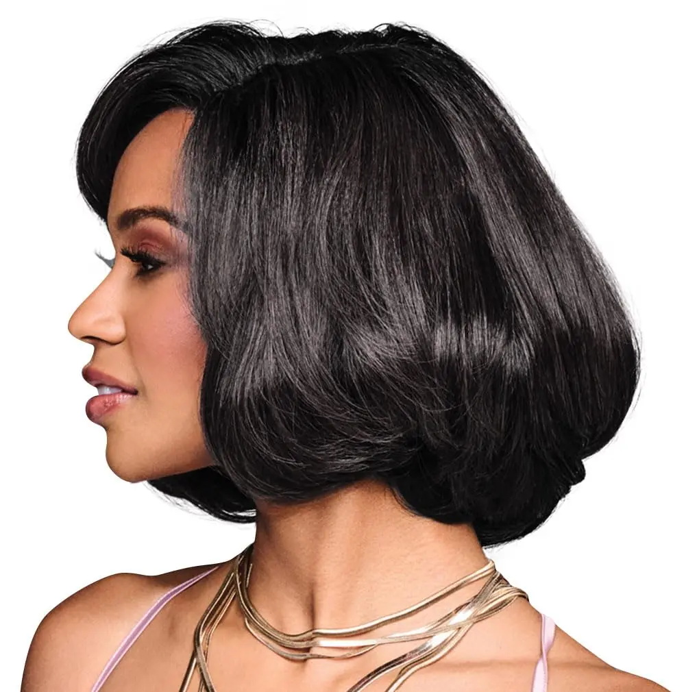 Hair u wear Kim Kimble Kiara Chic Modern Chin-Length Bob Wig Average Cap MC1 Caviar | Trendy, Heat-Friendly Synthetic, Realistic Monofilament Part - view 5