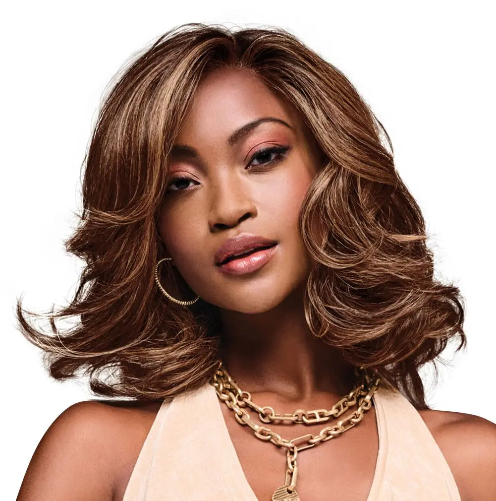 Hair u wear Kim Kimble Jasmine Shoulder-Length Wig with Lush Layers and Glam Volume, Average Cap, MC30 29SS Cinnamon Spice - main product image