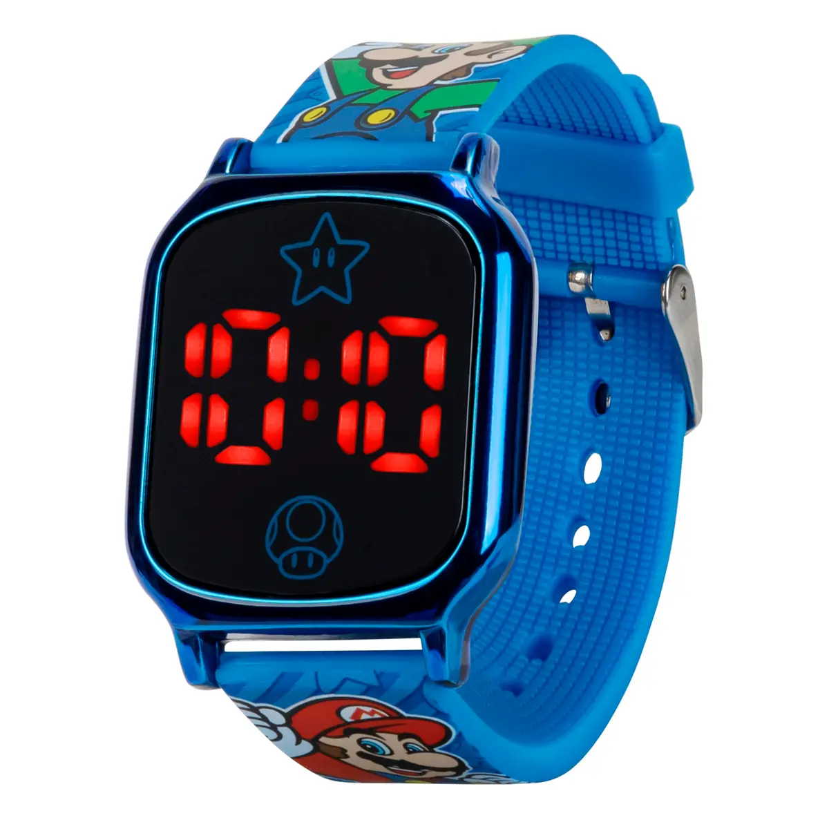 Accutime Super Mario Kids Digital Watch 20mm Blue Silicone Strap | Touch-Activated LED, Fun Mario & Luigi Design (70-120 chars) - view 5