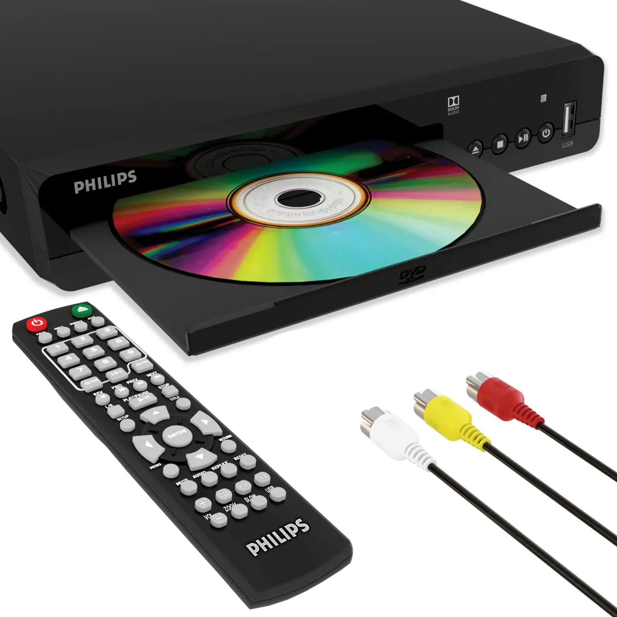 Philips All-Region DVD Player with RCA Cable & Remote | Plays CD, DVD, DVD±R/RW, MP3 (Black) - main product image