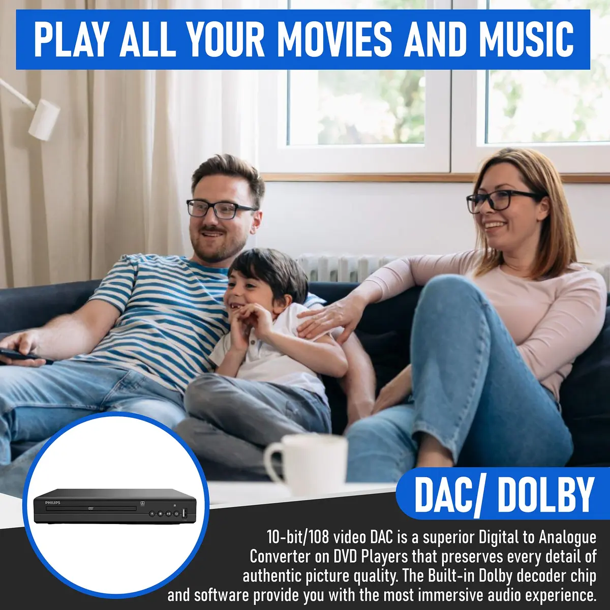 Philips All-Region DVD Player with RCA Cable & Remote | Plays CD, DVD, DVD±R/RW, MP3 (Black) - view 7