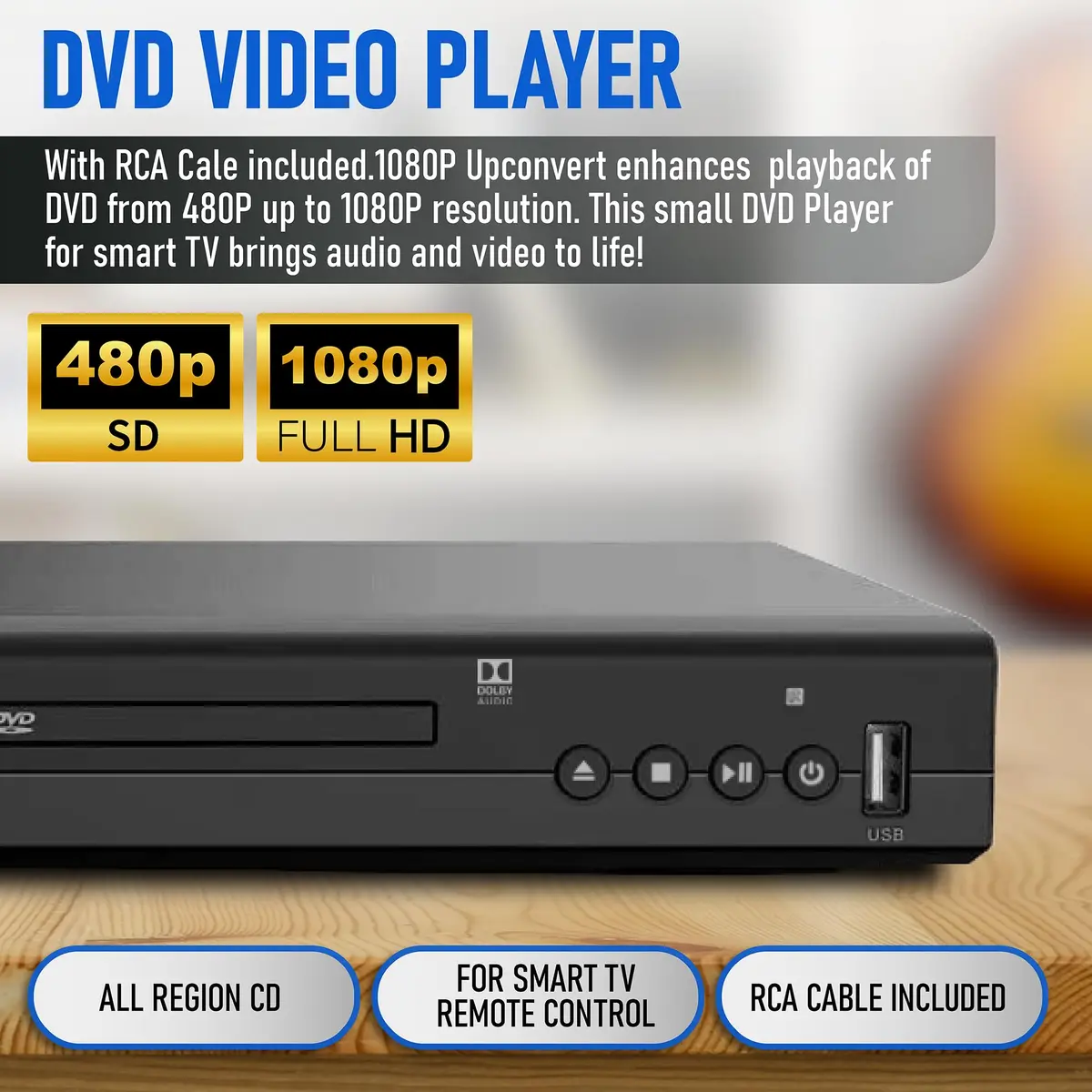 Philips All-Region DVD Player with RCA Cable & Remote | Plays CD, DVD, DVD±R/RW, MP3 (Black) - view 2