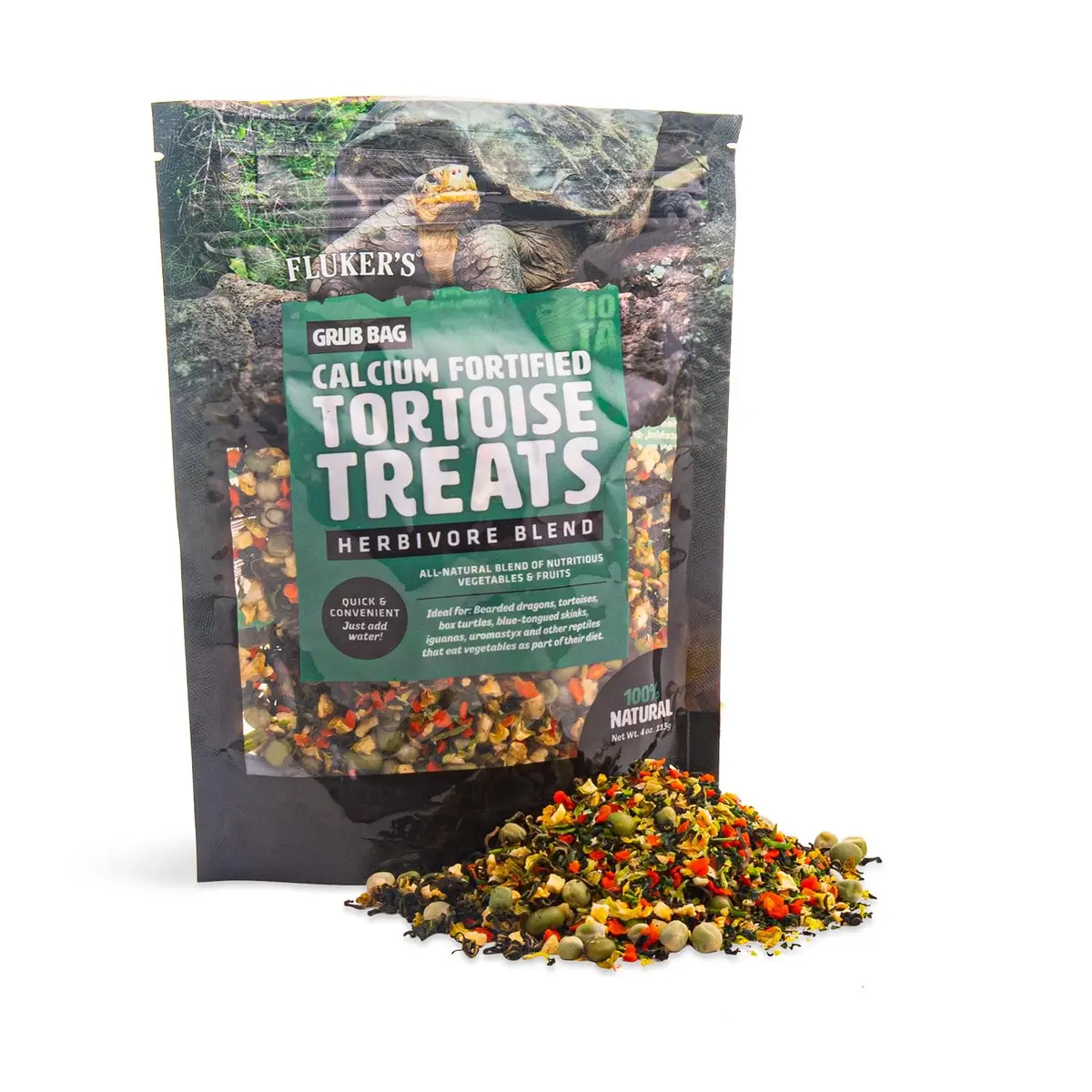 Fluker's Calcium Fortified Tortoise Treats 4 oz (113 g) | All Natural Herbivore Blend for Reptiles - main product image