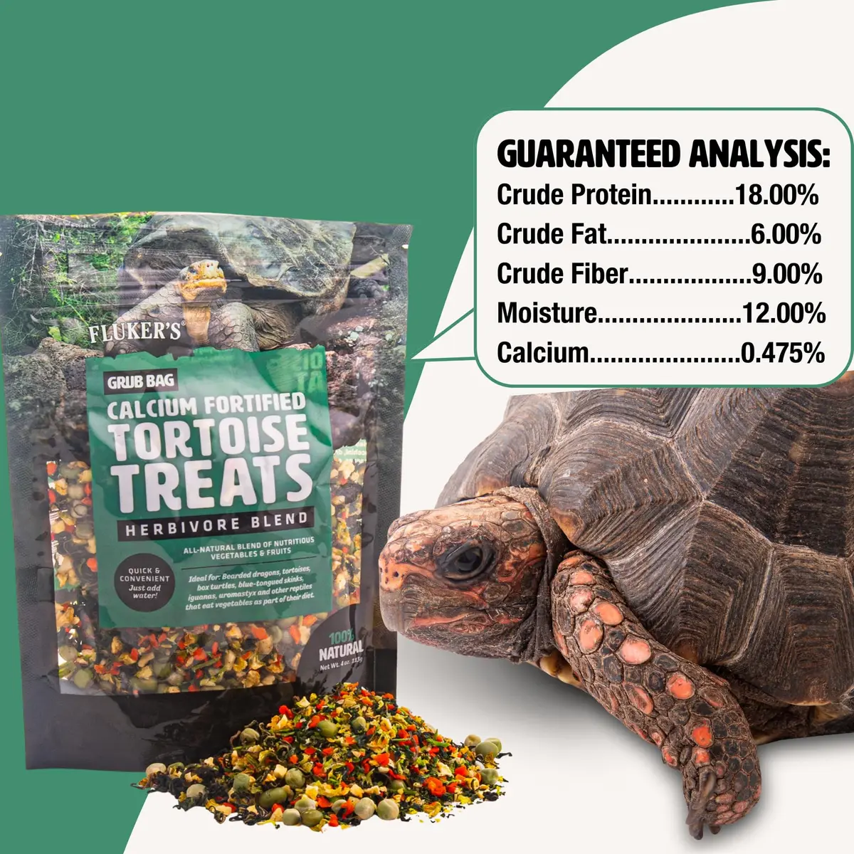 Fluker's Calcium Fortified Tortoise Treats 4 oz (113 g) | All Natural Herbivore Blend for Reptiles - view 2