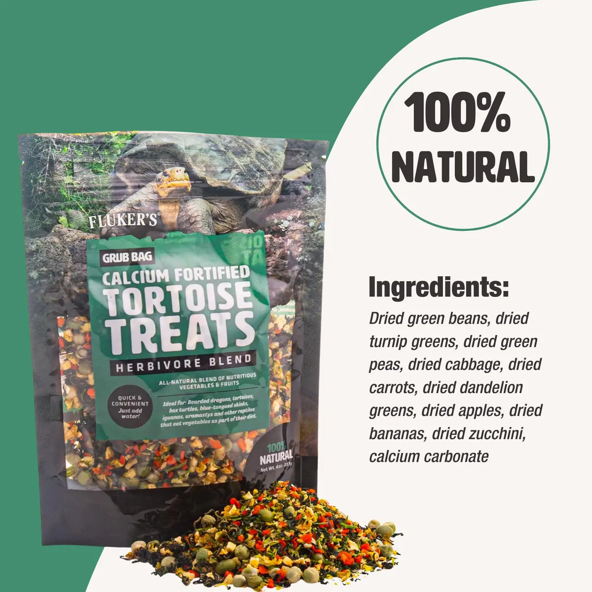 Fluker's Calcium Fortified Tortoise Treats 4 oz (113 g) | All Natural Herbivore Blend for Reptiles - view 3