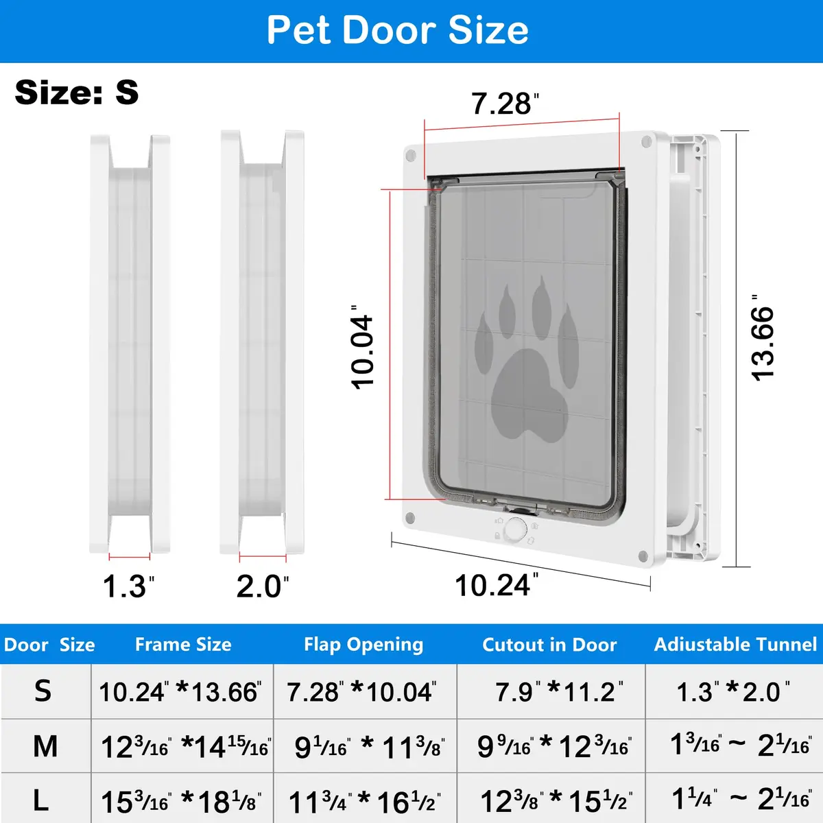 CEESC Small Dog & Cat Door, 7.25"x10" Flap, White | Weatherproof, Durable ABS Frame, Snap-in Panel - view 6
