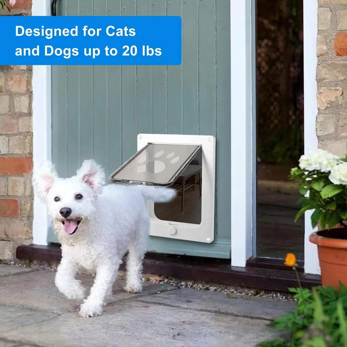 CEESC Small Dog & Cat Door, 7.25"x10" Flap, White | Weatherproof, Durable ABS Frame, Snap-in Panel - view 2