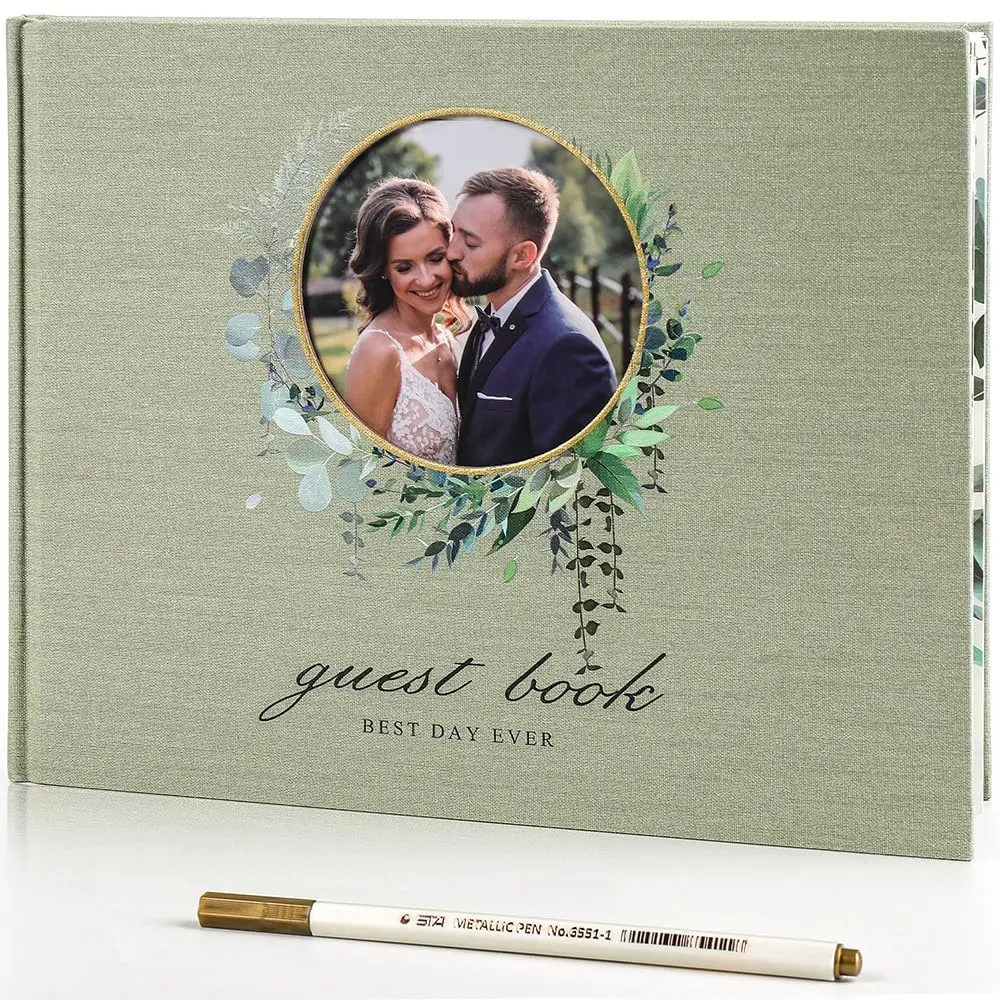 molekaus Wedding Guest Book Hardcover 8" x 10" (20.3 x 25.4 cm) | Photo Frame Cover & 100 Ivory Pages - main product image