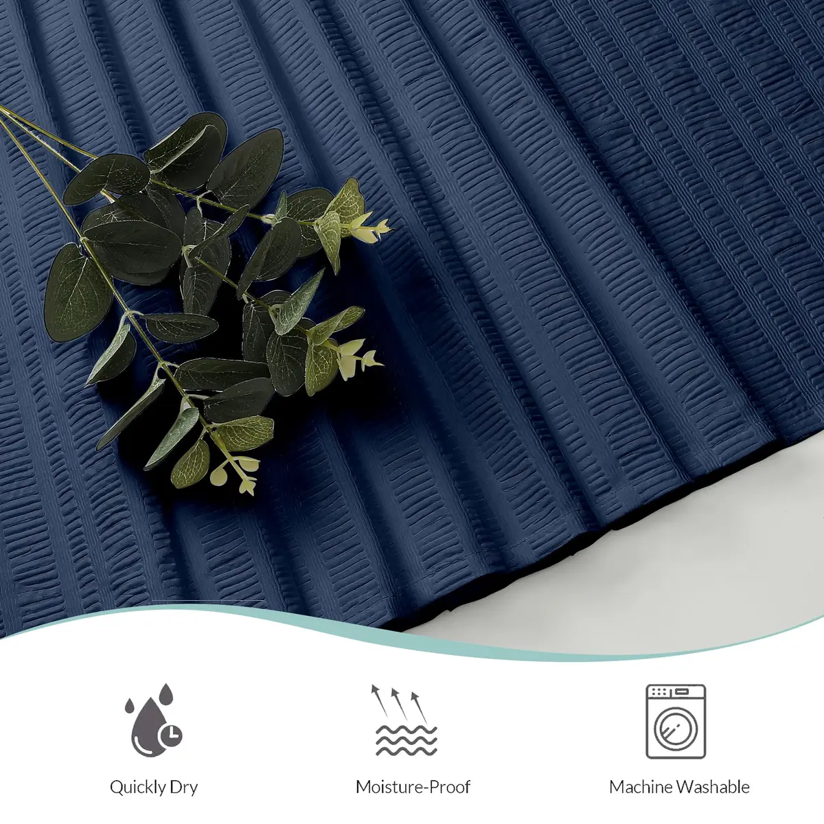 Aiyufeng Moga Navy Blue Fabric Shower Curtain 72x72 | Hotel Spa Polyester Cloth with 12 Holes - view 7