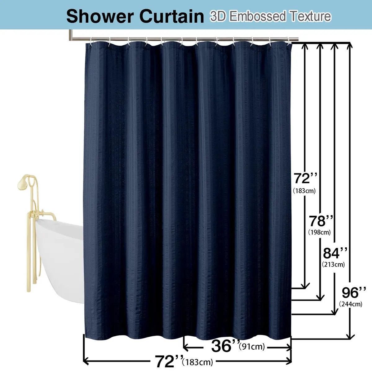 Aiyufeng Moga Navy Blue Fabric Shower Curtain 72x72 | Hotel Spa Polyester Cloth with 12 Holes - view 8