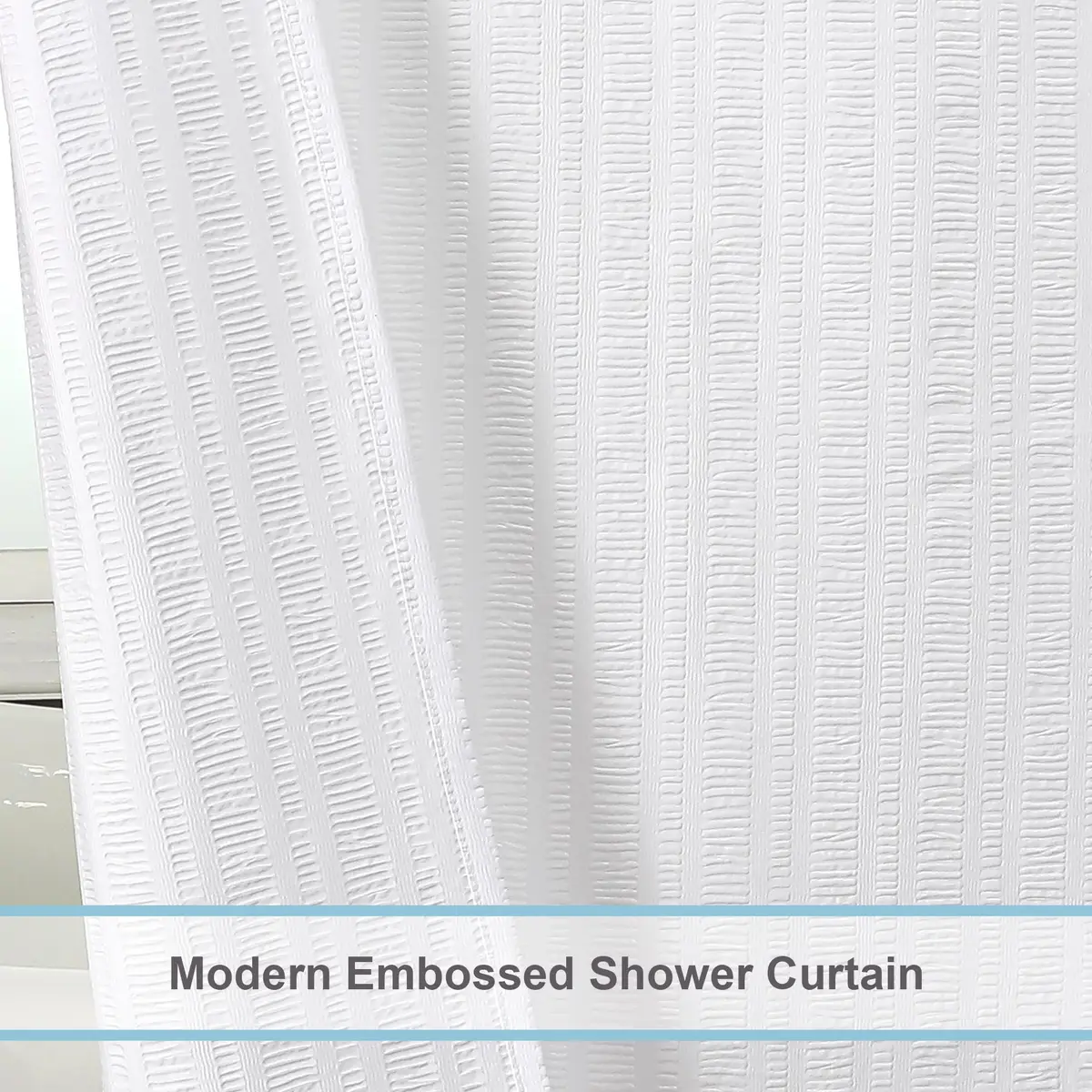 Aiyufeng Extra Long White Shower Curtain 96 Inch | Embossed Texture Fabric Bathroom Decor - view 2