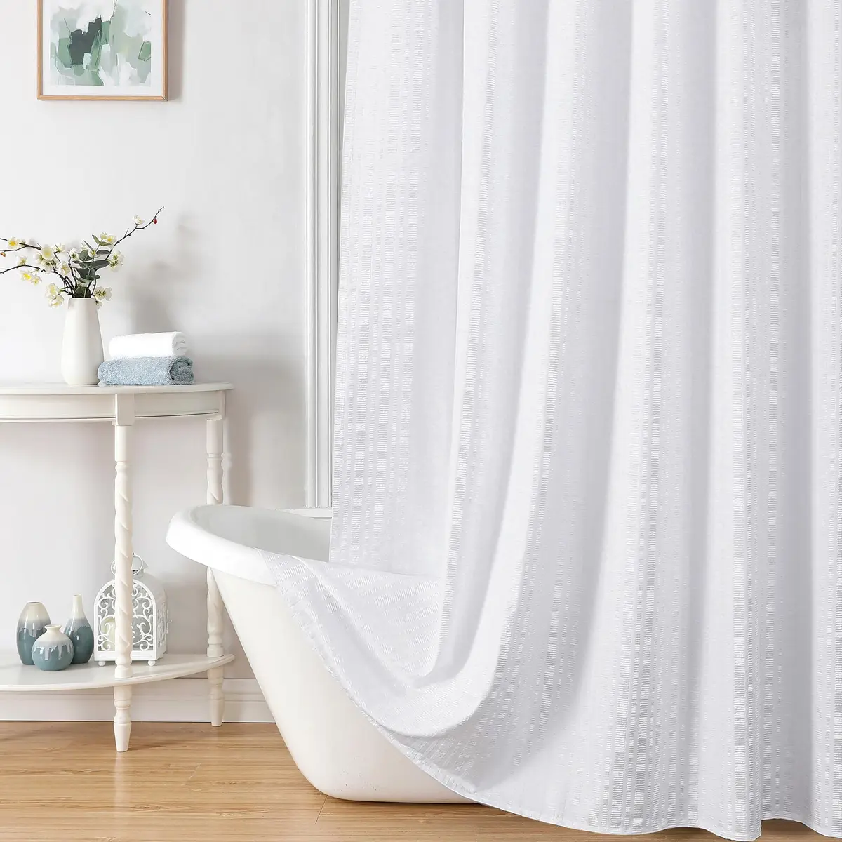 Aiyufeng Extra Long White Shower Curtain 96 Inch | Embossed Texture Fabric Bathroom Decor - view 3