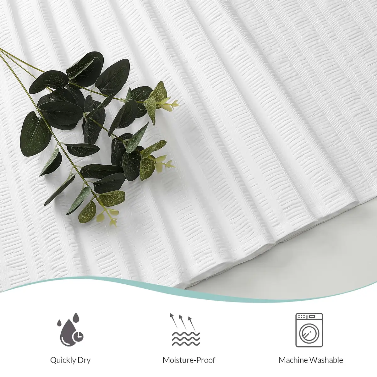 Aiyufeng Extra Long White Shower Curtain 96 Inch | Embossed Texture Fabric Bathroom Decor - view 4