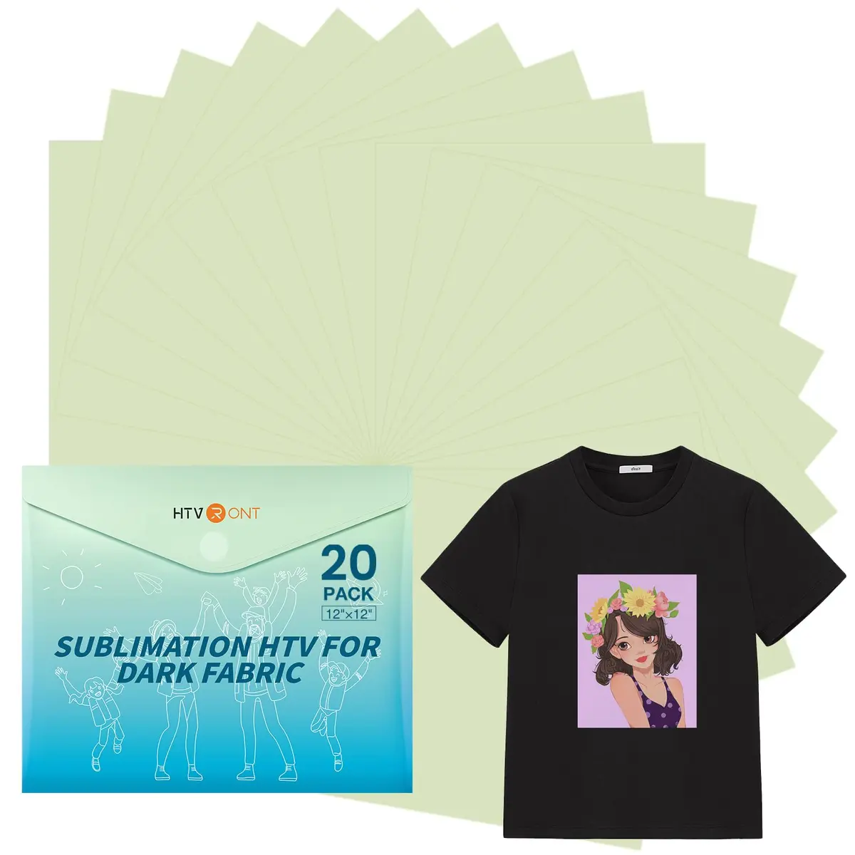 HTVRONT Sublimation HTV Sheets for Cotton Fabric - Glossy, 12x12'' | Suitable for Dark & Light Fabrics - main product image