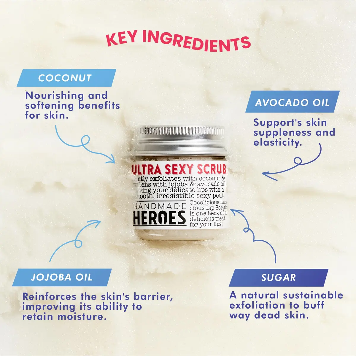 Handmade Heroes Coconut Skin Exfoliant 2pc | Vegan, Natural Lip Scrub for Soft, Smooth Lips - view 3