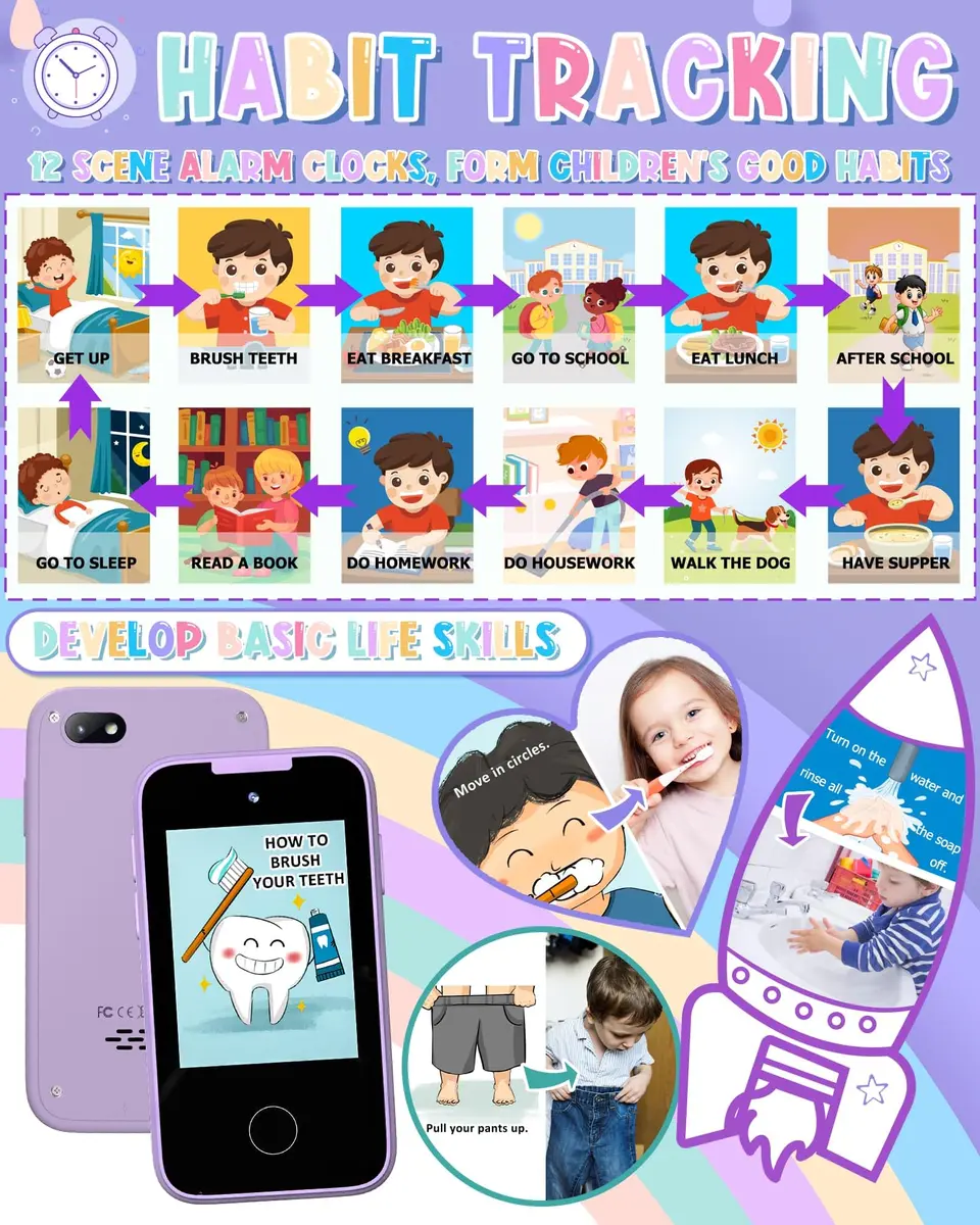 Vimorg Kids Smart Phone Toy Purple | 11.0cm (4.3in) Pretend Play Cell Phone with 8GB TF Card - view 5
