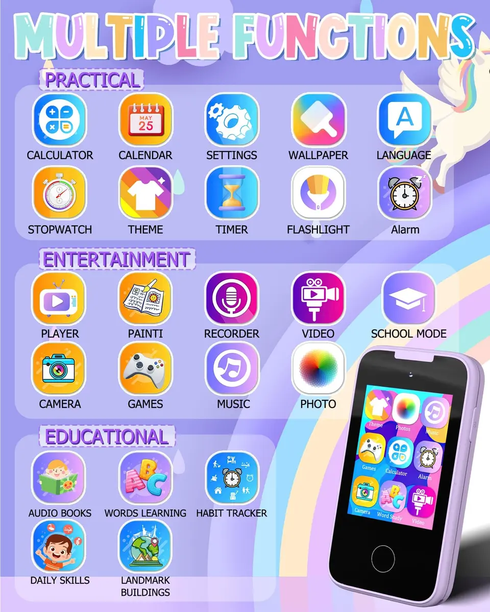 Vimorg Kids Smart Phone Toy Purple | 11.0cm (4.3in) Pretend Play Cell Phone with 8GB TF Card - view 2