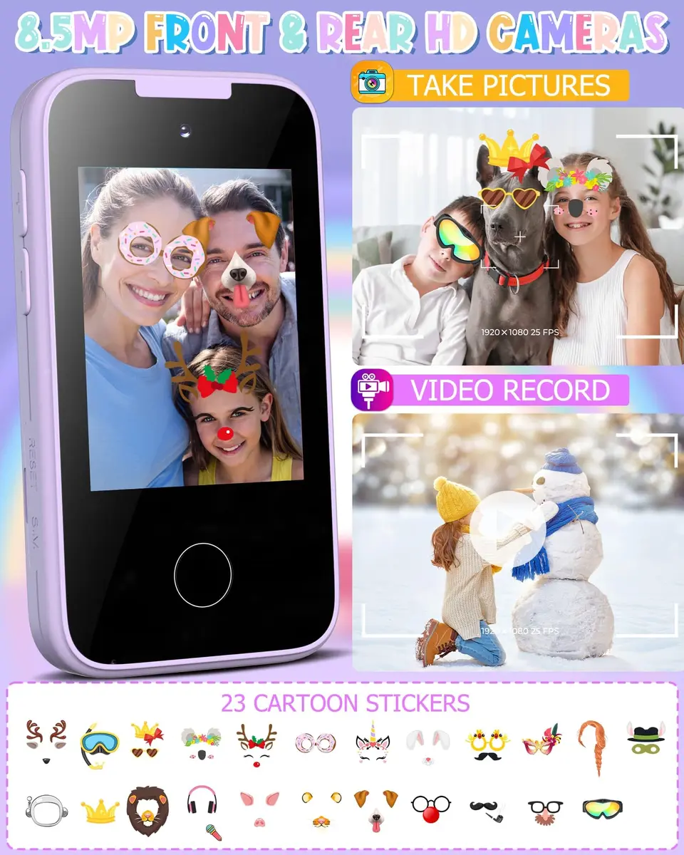 Vimorg Kids Smart Phone Toy Purple | 11.0cm (4.3in) Pretend Play Cell Phone with 8GB TF Card - view 3