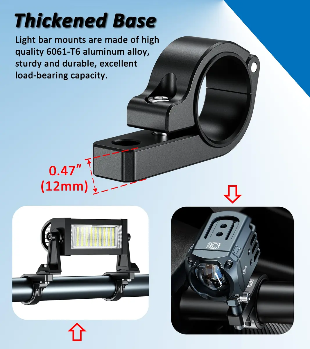 VAZESWIN 2PCS Aluminum Alloy Light Bar Mounts | Heavy-Duty Roll Cage Brackets for Vehicles - view 5