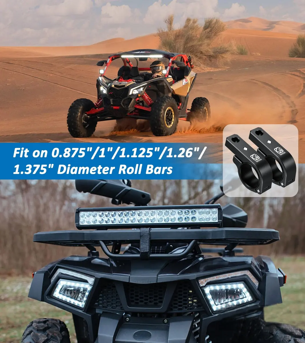 VAZESWIN 2PCS Aluminum Alloy Light Bar Mounts | Heavy-Duty Roll Cage Brackets for Vehicles - view 7