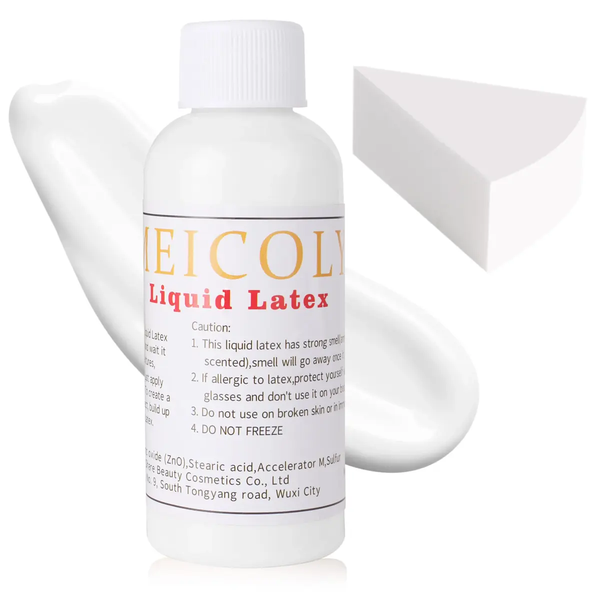 MEICOLY Clear White Liquid Latex with Sponge | Realistic SFX Makeup for Halloween Costumes & Bald Caps (60ml / 2.1 Oz) - main product image