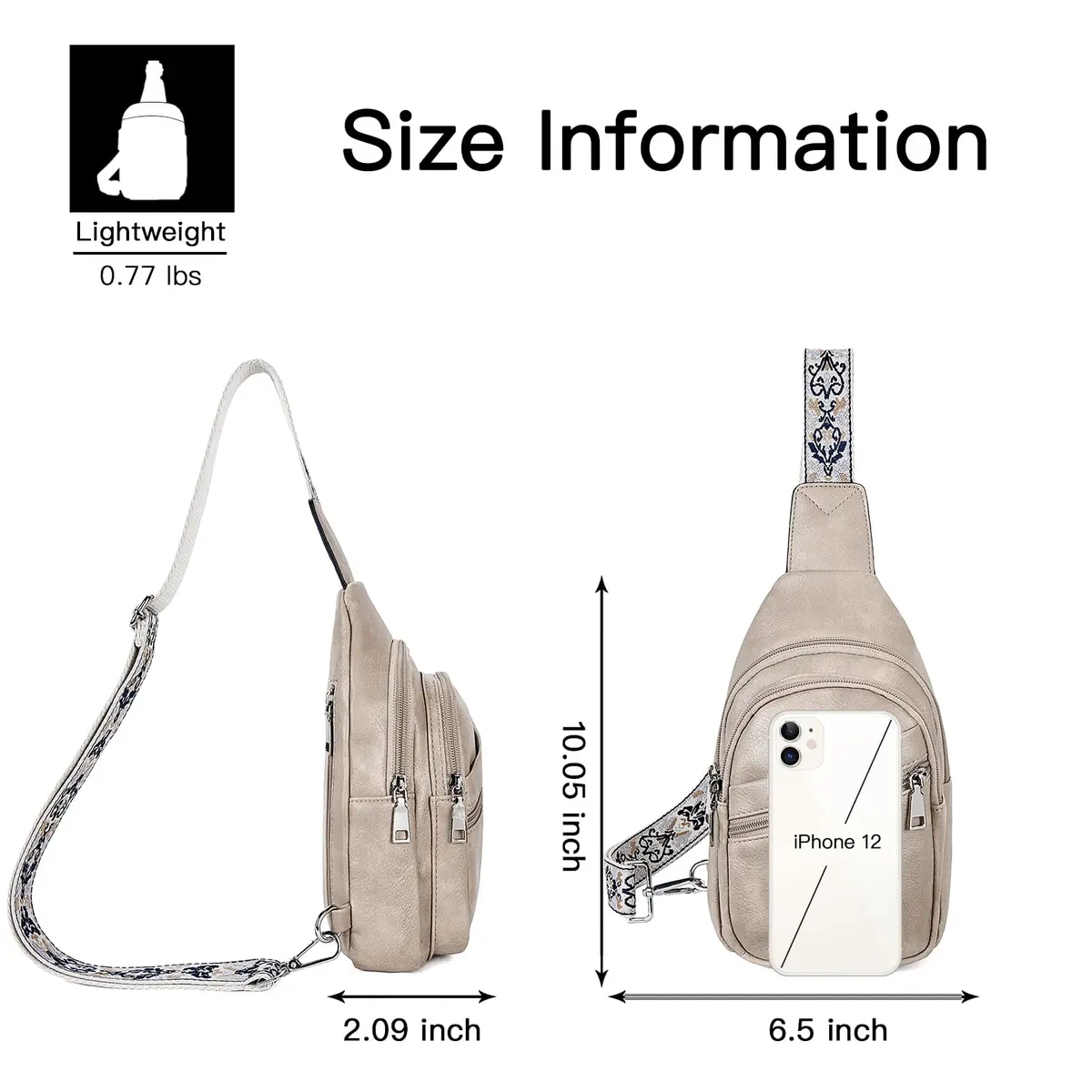 Telena Vegan Leather Sling Bag for Women Crossbody Purse Adjustable Strap Cloud Grey | Hands-Free Convenience - view 6