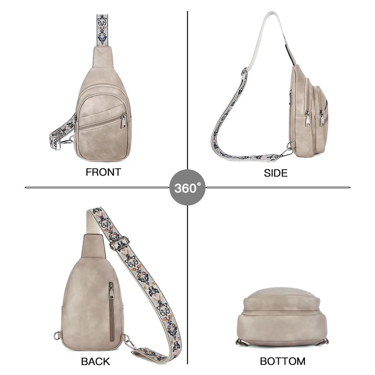 Telena Vegan Leather Sling Bag for Women Crossbody Purse Adjustable Strap Cloud Grey | Hands-Free Convenience - view 7