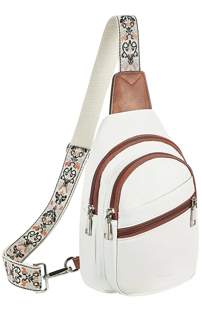 Telena Vegan Leather Sling Bag for Women Crossbody Purse Adjustable Strap Beige Brown | Hands-Free Convenience - main product image