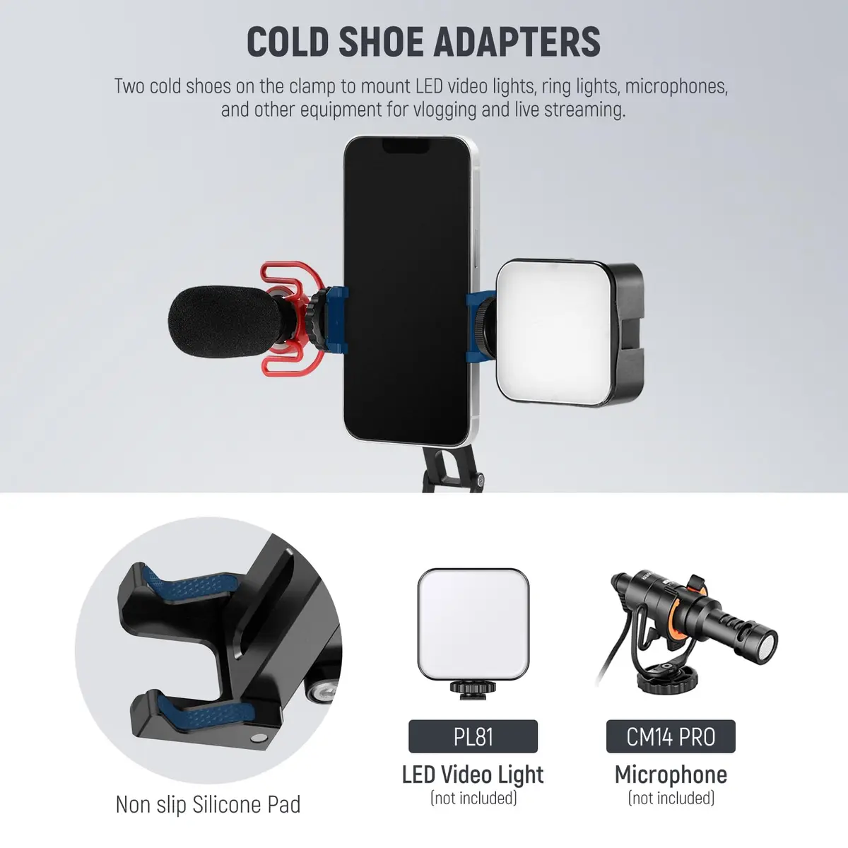 NEEWER SP-04 Metal Smartphone Tripod Mount with Cold Shoes & Handheld Grip, 18cm (7.1") Extended Height | Stable Vlogging & Streaming Accessory - view 6