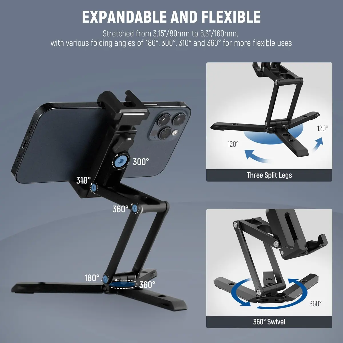 NEEWER SP-04 Metal Smartphone Tripod Mount with Cold Shoes & Handheld Grip, 18cm (7.1") Extended Height | Stable Vlogging & Streaming Accessory - view 2