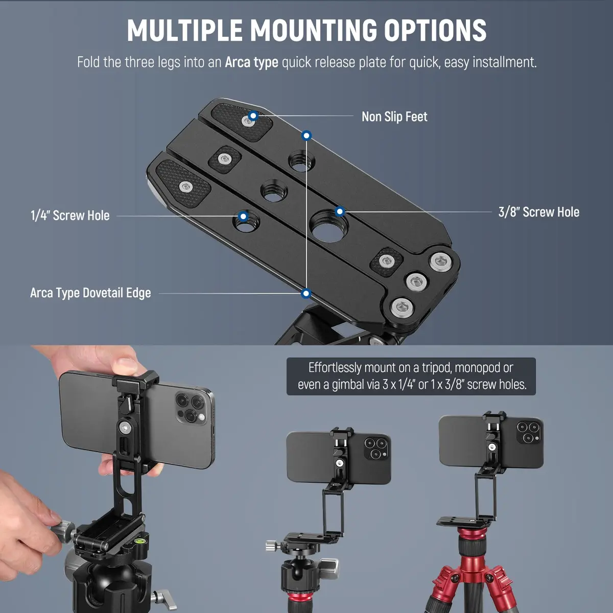 NEEWER SP-04 Metal Smartphone Tripod Mount with Cold Shoes & Handheld Grip, 18cm (7.1") Extended Height | Stable Vlogging & Streaming Accessory - view 3