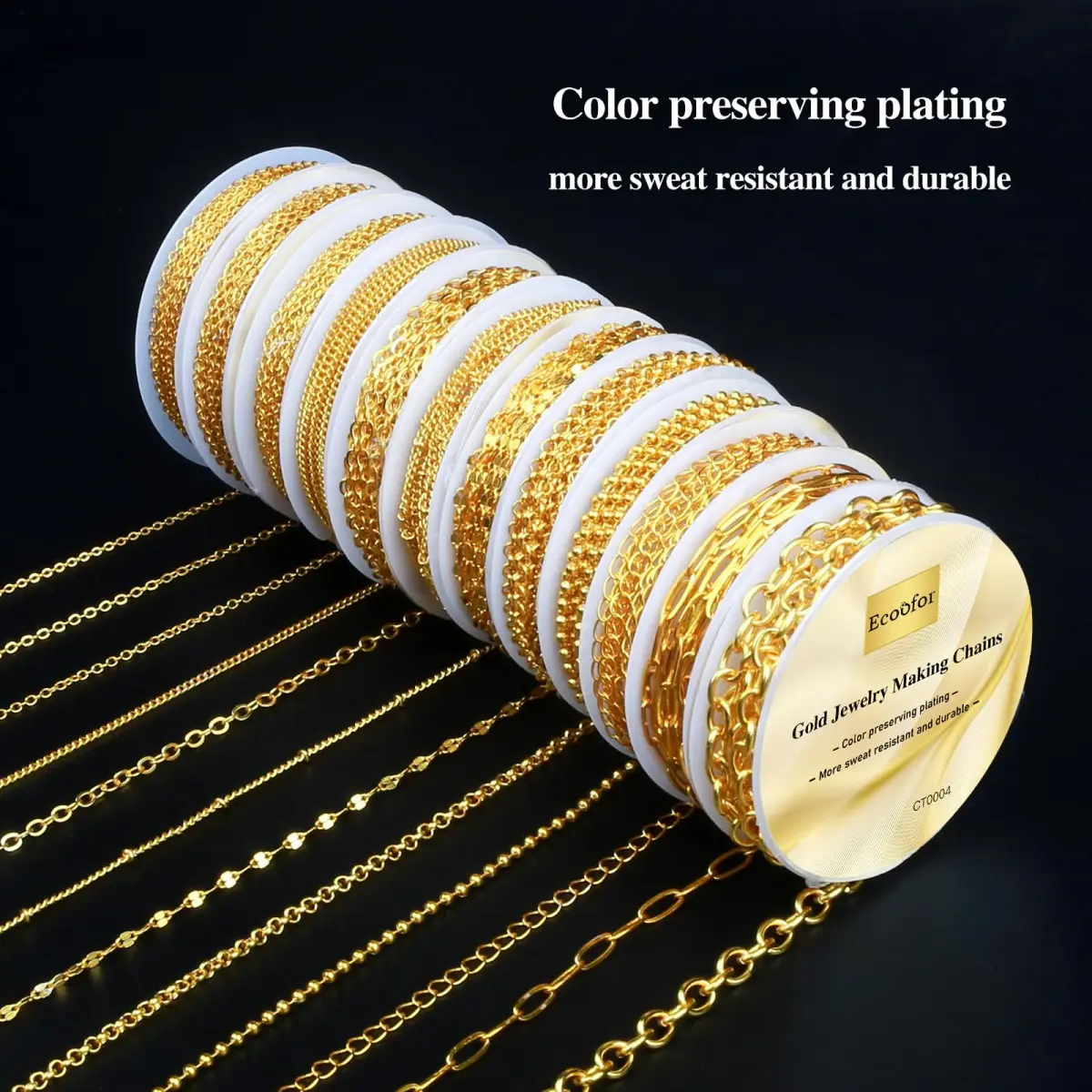 Ecoofor Gold Necklace Chains for Jewelry Making, 95.1 ft (28.98 m) 12 Rolls with Jump Rings & Clasps | DIY Jewelry Craft Kit - view 4