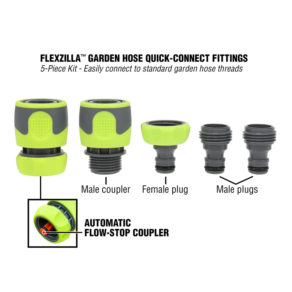 Flexzilla Garden Hose Quick-Connect Fittings 3/4 inch | Water-tight, Flow-Stop Coupler, Green - view 2