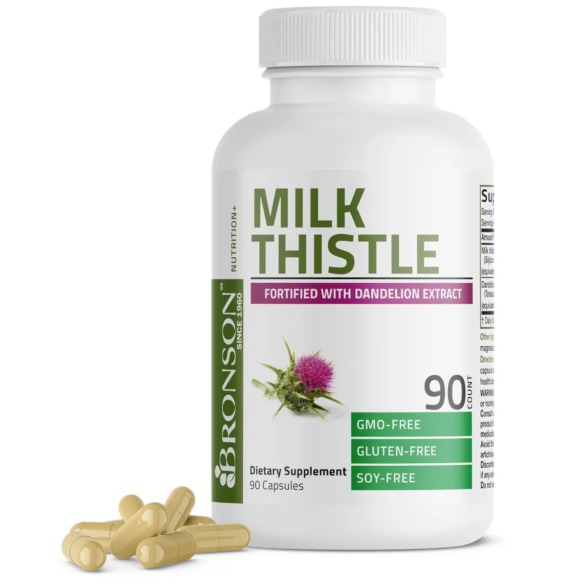 Bronson Milk Thistle Silymarin Marianum & Dandelion Extract 90 Capsules | Liver Support & Detox - main product image