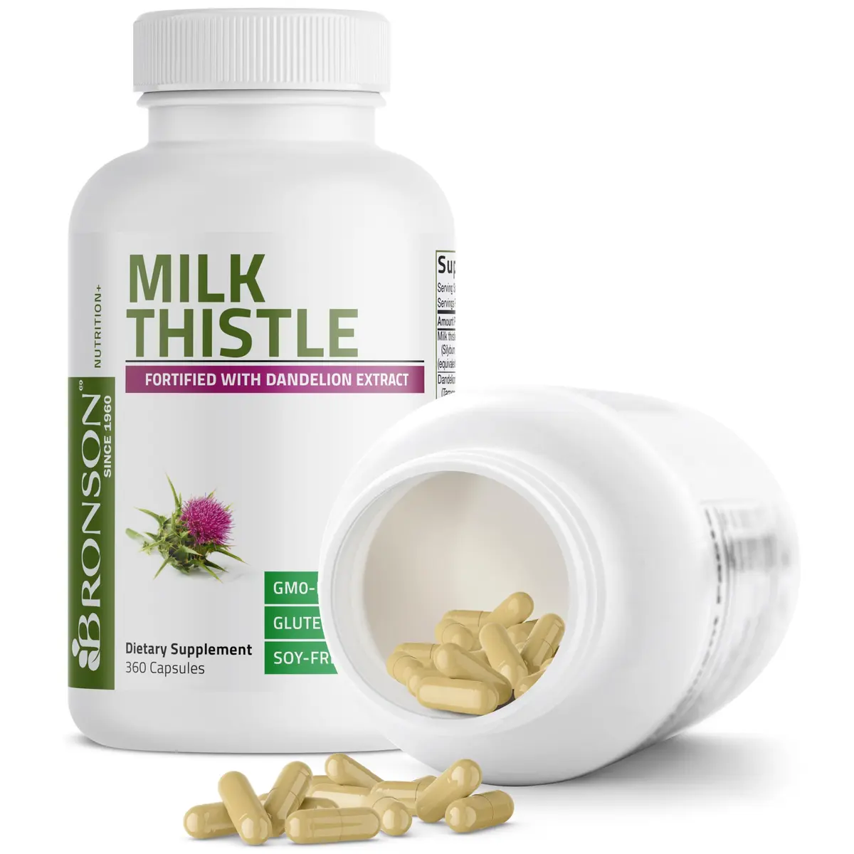 Bronson Milk Thistle Silymarin Marianum & Dandelion Extract 360 Capsules | Liver Support & Detox - view 6