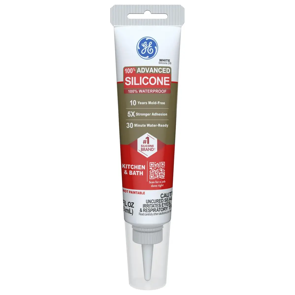 GE Advanced Silicone 2 Kitchen & Bath Caulk 82.8ml (2.8 fl oz) | 100% Waterproof Sealant with 5X Stronger Adhesion - main product image