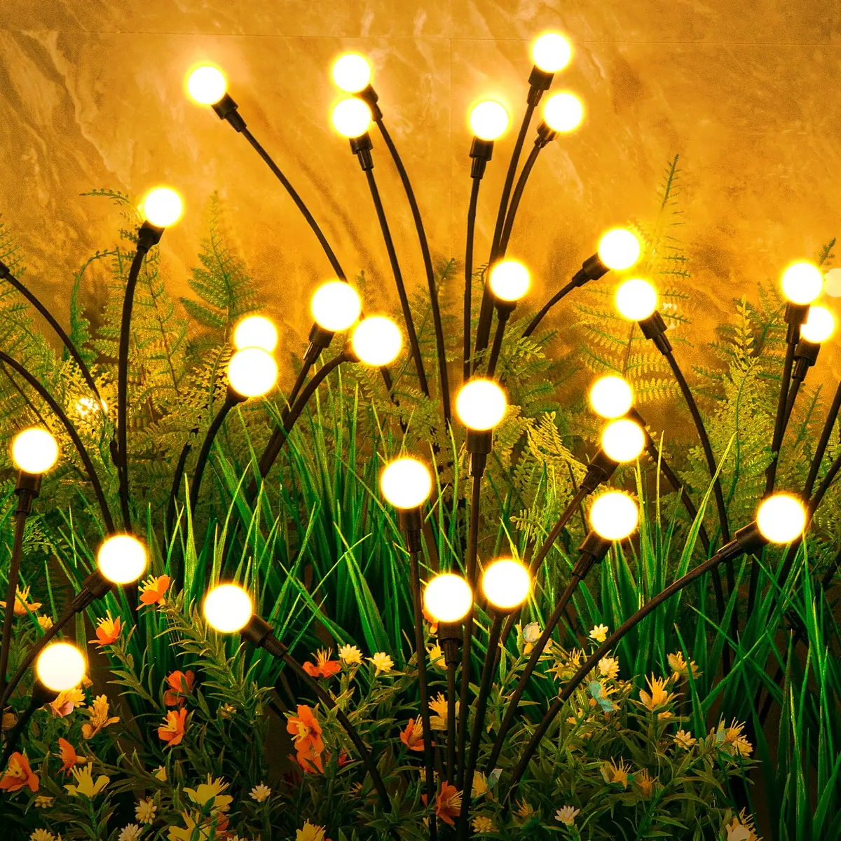 ASMAD Solar Lights Outdoor 6 Pack-48 LEDs | Flexible Firefly Garden Decor with IP65 Waterproof (2.27kg, 48 LEDs, Warm White) - main product image