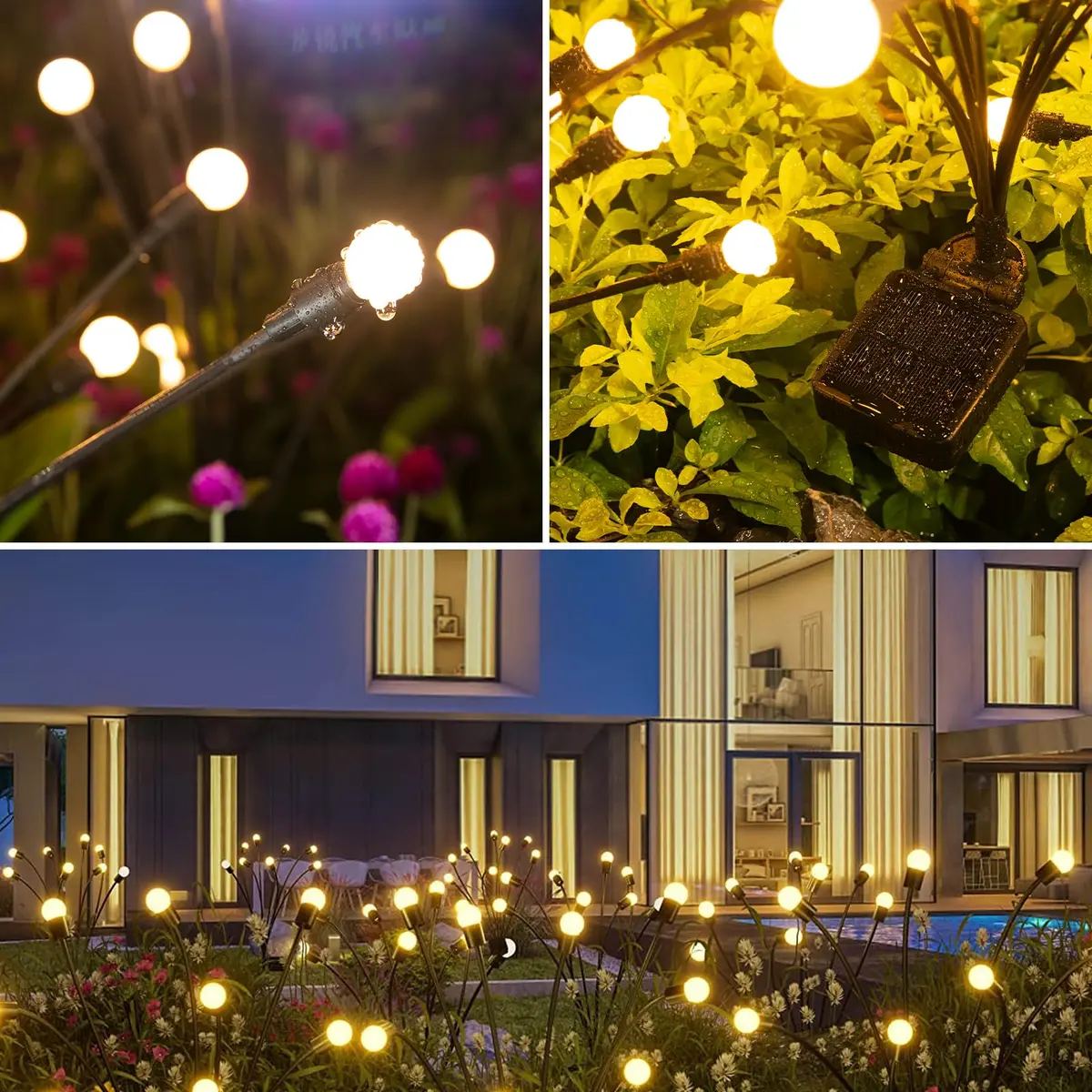 ASMAD Solar Lights Outdoor 6 Pack-48 LEDs | Flexible Firefly Garden Decor with IP65 Waterproof (2.27kg, 48 LEDs, Warm White) - view 5